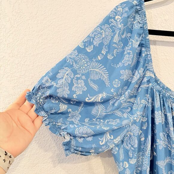 Torrid Blue Floral Mini Dress Puff Sleeve Smocked Fit & Flare Plus Size 2X Flowy - Picture 5 of 10